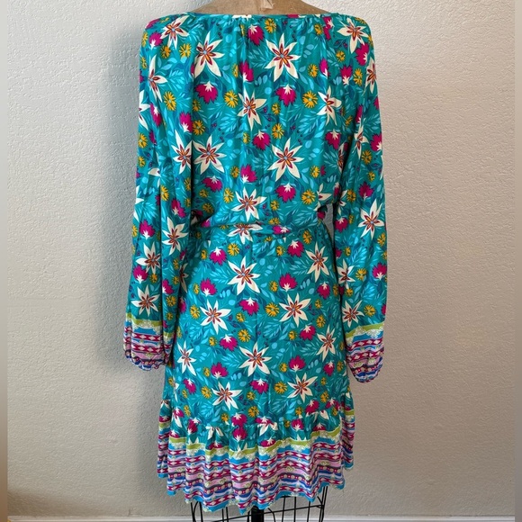 Sunshine & Rodeos Women’s S  Floral Dress Tie Waist Button up Pockets Round Neck - Picture 2 of 8